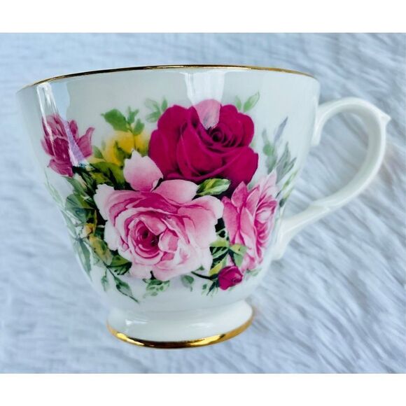 Vintage Golden Crown Fine Bone China Rose Teacup And Saucer Set - Picture 10 of 12